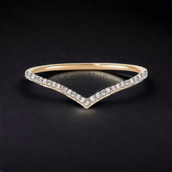Jewelry - 1mm Diamond Brilliant Cut Dainty Chevron Wedding Engagement Gold Band Ring
